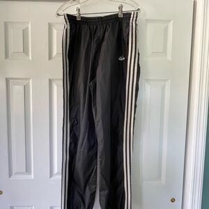 Vintage Adidas Black Track Pants with White Stripes